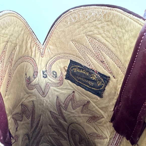 Handmade Austin-Hall Cowboy Boots - Wmns Sz 9B - Burgundy 14" Tall Pointy Toe - Picture 16 of 16